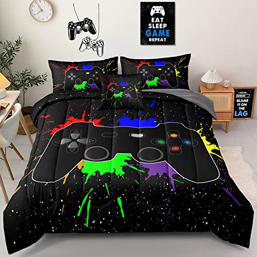 Z.Jian HOME ZJian HOME 6 Pieces Gaming Bedding Set Full Size for Boys Gamer Comforter Set for Boys Girls Kids Teens 6 Piece Bed in A Bag Video Game Bedding for Gamer Room Decorative Full27 