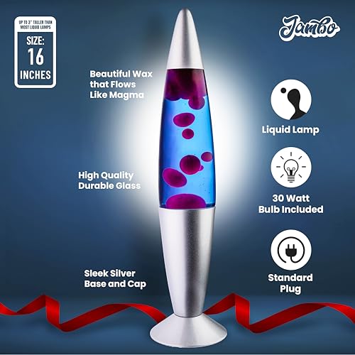 JAMBO 16" Beautiful Liquid Lamp- Blue with Purple Wax, Relaxing Magma Light, Night Light Nightlight, Home Decor Living Room Office Bedroom Lamp for Adults Teens Kids - Image 5
