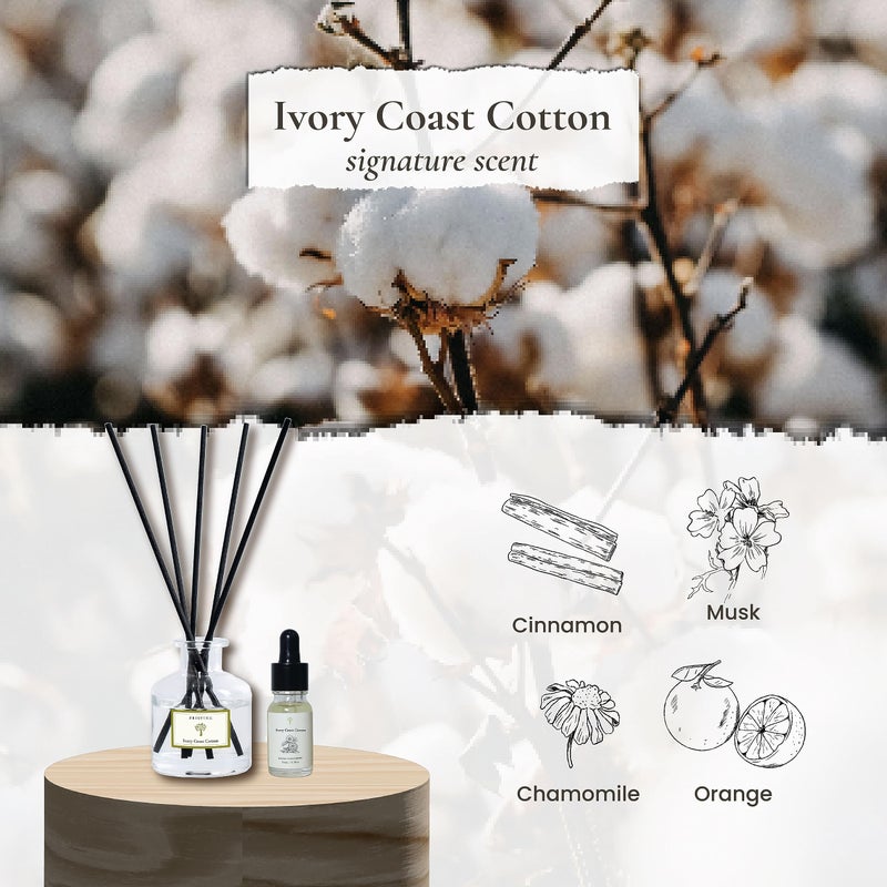 PRISTINE Ivory Coast Clean Cotton Scented/Inspired by Hyatt Reed Diffuser for Home | Clean Blend of Chamomile  Musk Reed Diffuser Set  Oil & Reed Diffuser Sticks Home & Office Decor  Fragrance Gift - Image 2