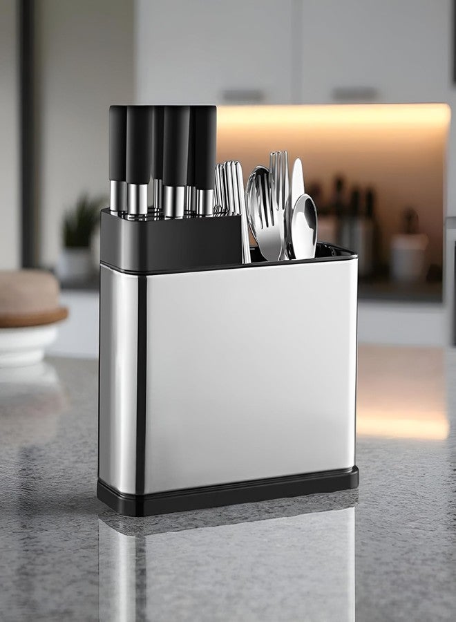 LXOICE Stainless Steel Spoon Stand For Kitchen, Steel Cutlery Stand, Spoon Organiser For Kitchen, Cutlery Holder For KitchenCountertop Forks Spatula Knives Spoon Holder Rustproof Durable - Image 1