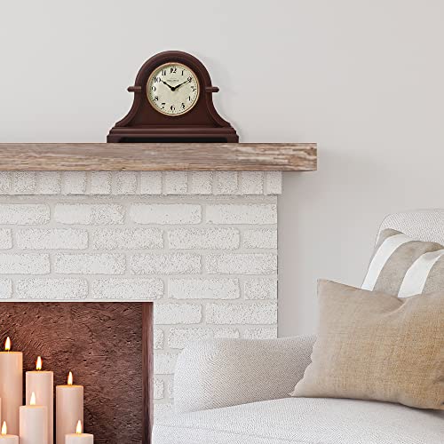 Presentime & Co. Mantel Clock Vintage Farmhouse Series, Napoleon Desk & Shelf Clock, 13 x 10 inch, Domed Lens, Quartz Movement, ABS Plastic Case, Walnut Brown Finish (Home/Tabletop Decoration) - Image 4