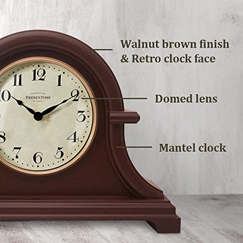 Presentime & Co. Mantel Clock Vintage Farmhouse Series, Napoleon Desk & Shelf Clock, 13 x 10 inch, Domed Lens, Quartz Movement, ABS Plastic Case, Walnut Brown Finish (Home/Tabletop Decoration) - Image 3