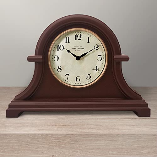 Presentime & Co. Mantel Clock Vintage Farmhouse Series, Napoleon Desk & Shelf Clock, 13 x 10 inch, Domed Lens, Quartz Movement, ABS Plastic Case, Walnut Brown Finish (Home/Tabletop Decoration) - Image 2