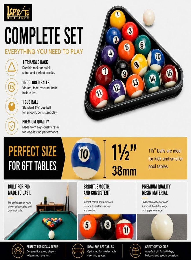 ISPiRiTo Billiard Ball Set Mini Size 1-1/2 Inch Pool Balls Set Complete 16 Balls Set American Style Resin Balls Pool Table Accessories for 6FT Pool Table - Image 2