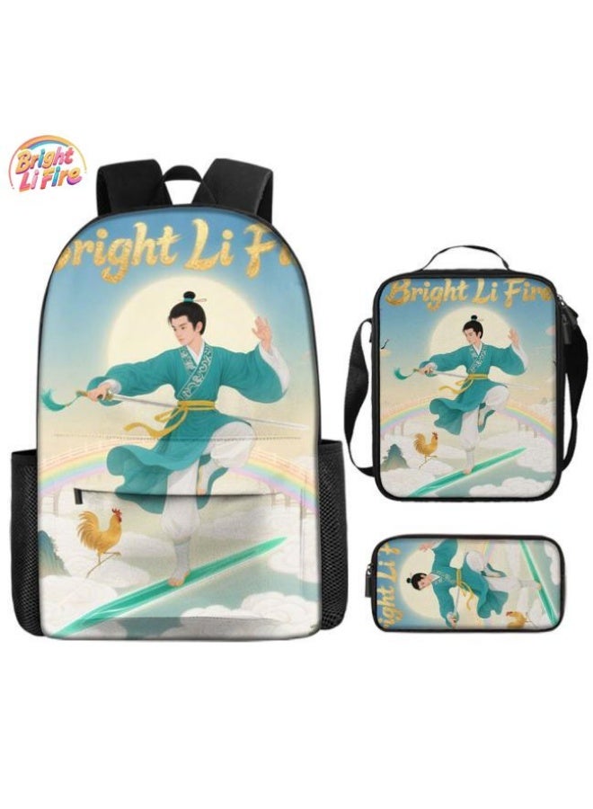 Bright Li Fire Three-piece set of cartoon bags, easily cope with various occasions (students, children, friends' outings, mountain climbing, schooling, etc.) | Backpack + hand-held + stationery bag | School season/holiday gifts - 111 - Image 1