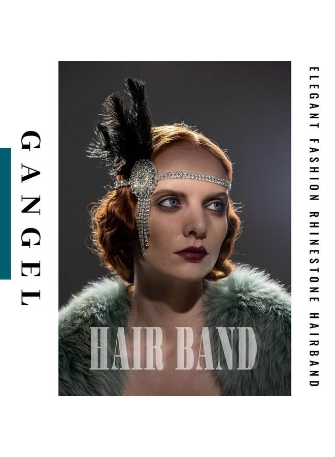 Gangel 1920S Flapper Headbands Rhinestone Flower Hairband Gatsby Vintage Feather Headpiece Black Cocktail Headwear 20S Gatsby Hair Accessories For Women And Girls (Style B) - Image 3