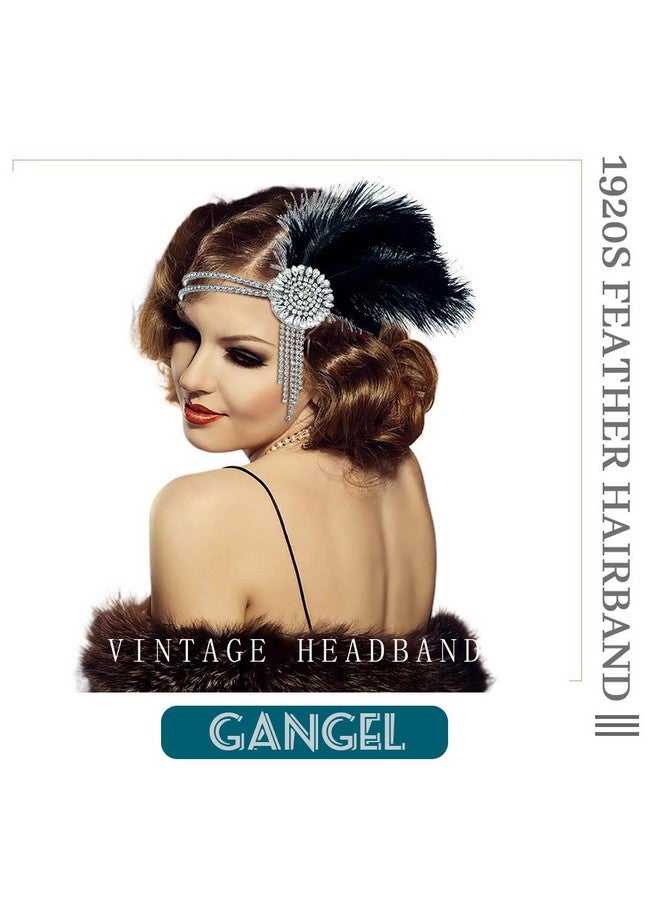 Gangel 1920S Flapper Headbands Rhinestone Flower Hairband Gatsby Vintage Feather Headpiece Black Cocktail Headwear 20S Gatsby Hair Accessories For Women And Girls (Style B) - Image 4