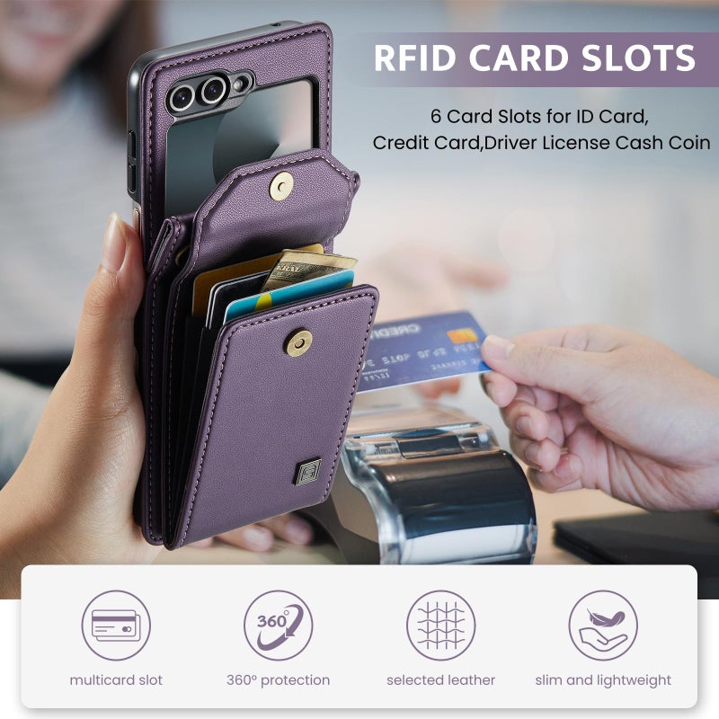 ASAPDOS Crossbody Case Compatible with Samsung Galaxy Z Flip 6/Z Flip 7 FE,Retro PU Leather Strap Wristlet Flip Case with Magnetic Closure and Card Holder for Men Women Purple - Image 4