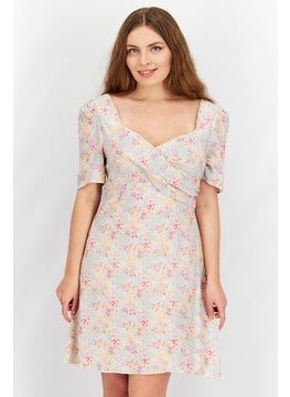 Women Floral Short Sleeve Mini Dress, Ivory - pzsku/Z7DA3C4E568416AF087ECZ/45/_/1726109328/43e6528e-9f86-49b3-9229-4628891649ac