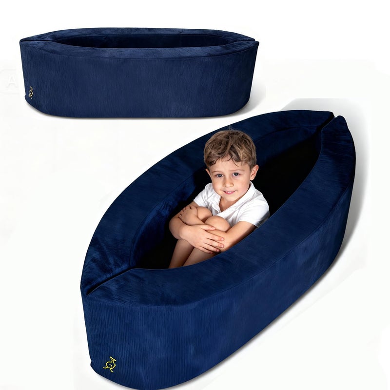 TED KANGAROO Sensory Chair for Kids â€” Sensory Soft Canoe for Children â€“ Deluxe Adjustable Compression Peapod Foam Dark Blue - Image 1