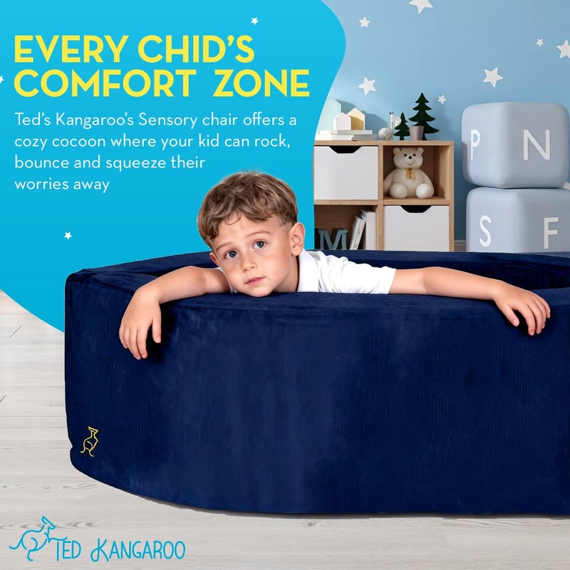 TED KANGAROO Sensory Chair for Kids â€” Sensory Soft Canoe for Children â€“ Deluxe Adjustable Compression Peapod Foam Dark Blue - Image 4