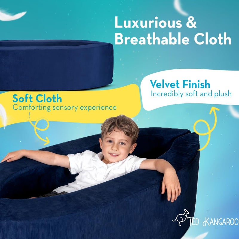 TED KANGAROO Sensory Chair for Kids â€” Sensory Soft Canoe for Children â€“ Deluxe Adjustable Compression Peapod Foam Dark Blue - Image 3