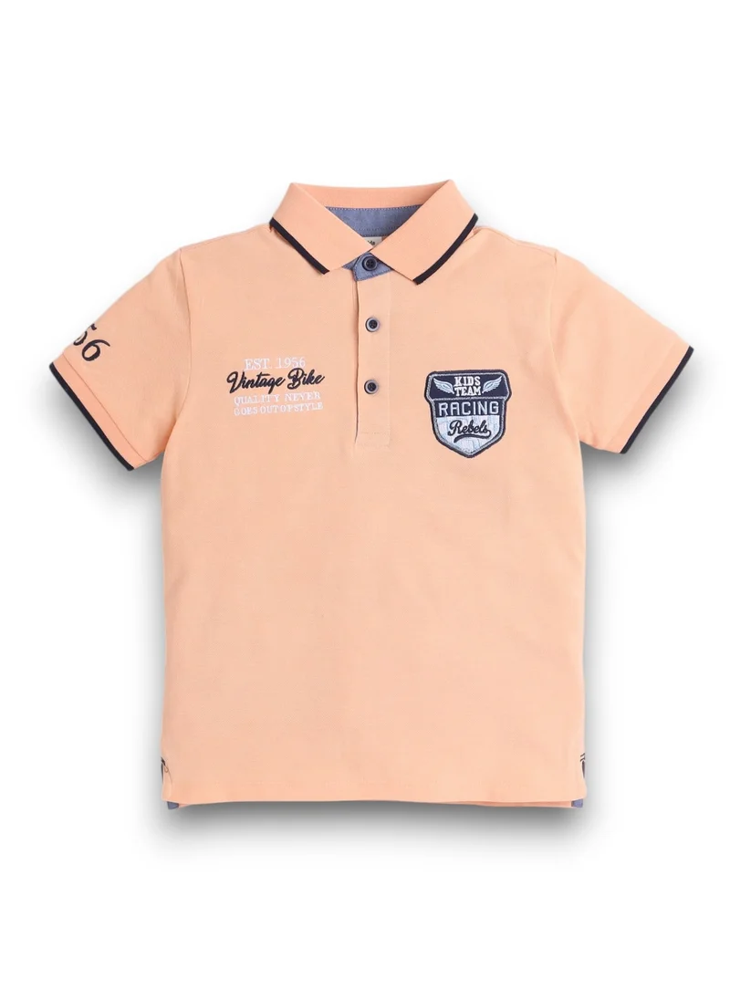 victor and jane Victor & Jane Senior Boys' Polo T-Shirt – Orange colour with Embroidered Label Detail