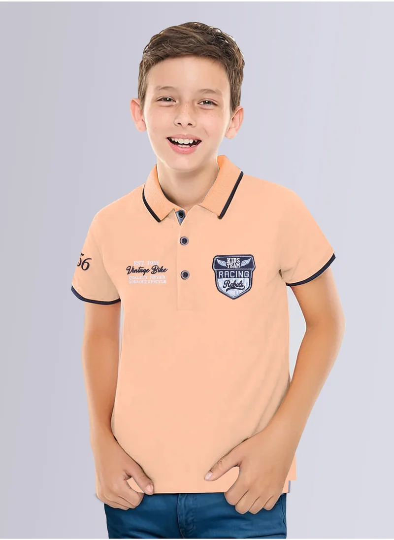 victor and jane Victor & Jane Senior Boys' Polo T-Shirt – Orange colour with Embroidered Label Detail