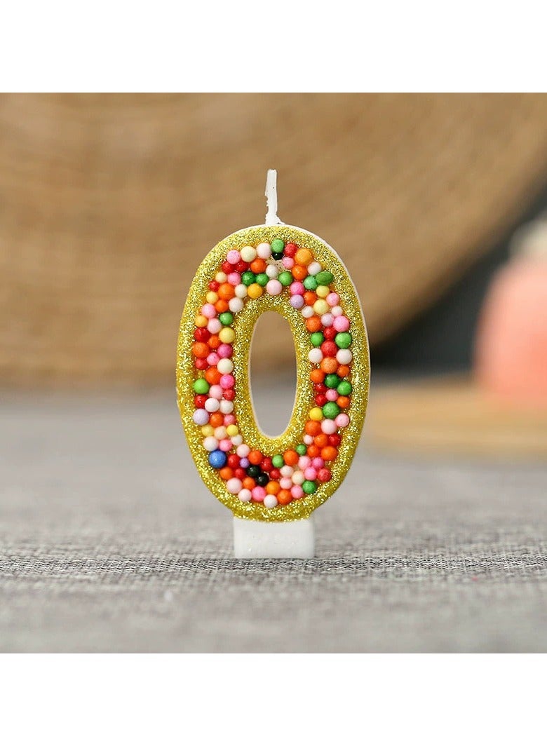 general Digital Creative Golden-edge Mixed-color Bead Birthday Cake Party Candle Decoration Set