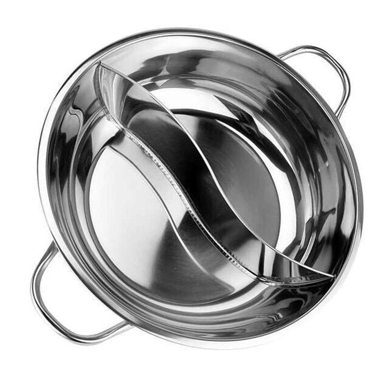 Alark وعاء ساخن مزدوج من الفولاذ المقاوم للصدأ مع فاصل لنكهتين شوربة ين يانغ طباخ شابو شابو صيني مع مقHandles مزدوجة متوافق مع الغاز والحث للطهي من الجانبين للمنزل والمطبخ ومطعم العائلة. - Image 1