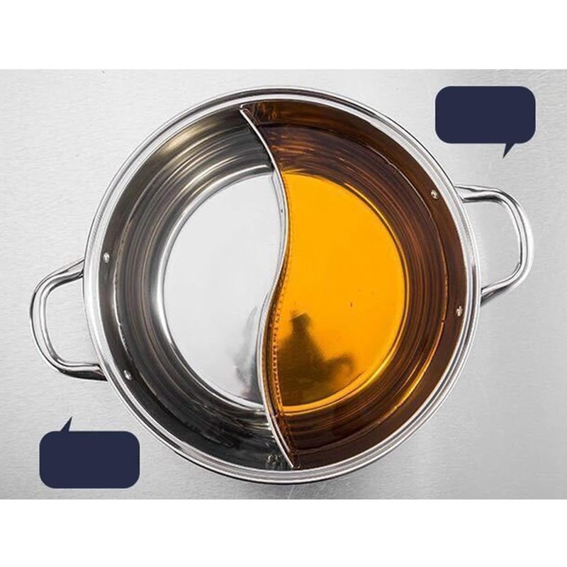 Alark وعاء ساخن مزدوج من الفولاذ المقاوم للصدأ مع فاصل لنكهتين شوربة ين يانغ طباخ شابو شابو صيني مع مقHandles مزدوجة متوافق مع الغاز والحث للطهي من الجانبين للمنزل والمطبخ ومطعم العائلة. - Image 2