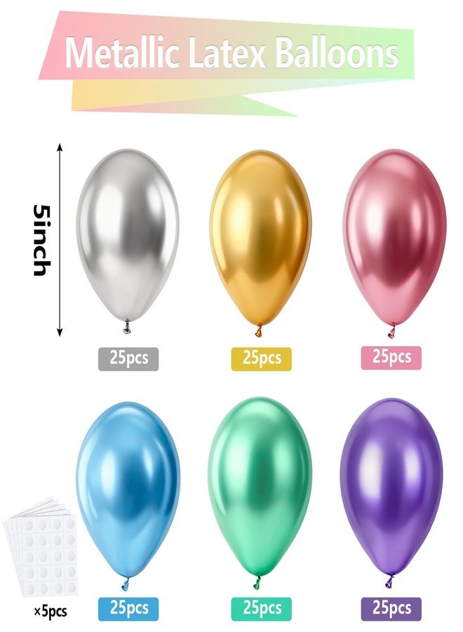 Bezente Metallic Chrome Latex Party Balloons - 150 Pack 5 Inch Small Helium Assorted Balloons Latex Colorful Party Balloons for Birthday Bridal Shower Wedding Decorations - Image 2