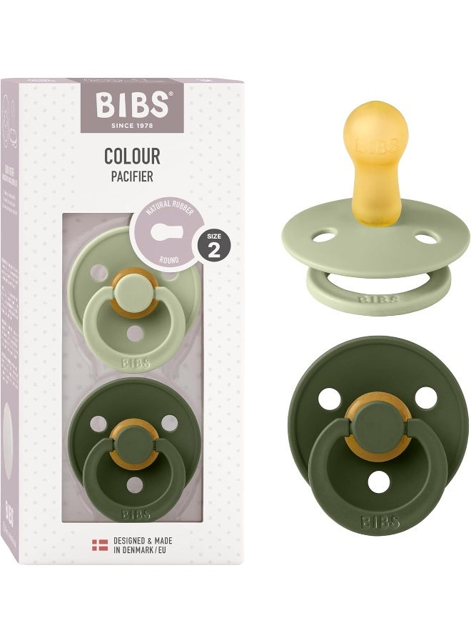 BIBS Colour Baby Pacifier 2-Pack | Made in Denmark | BPA Free Dummy Soother, Round Nipple. Natural Rubber Latex, Size 2 (6-18 Months), Sage/Hunter Green - Image 1