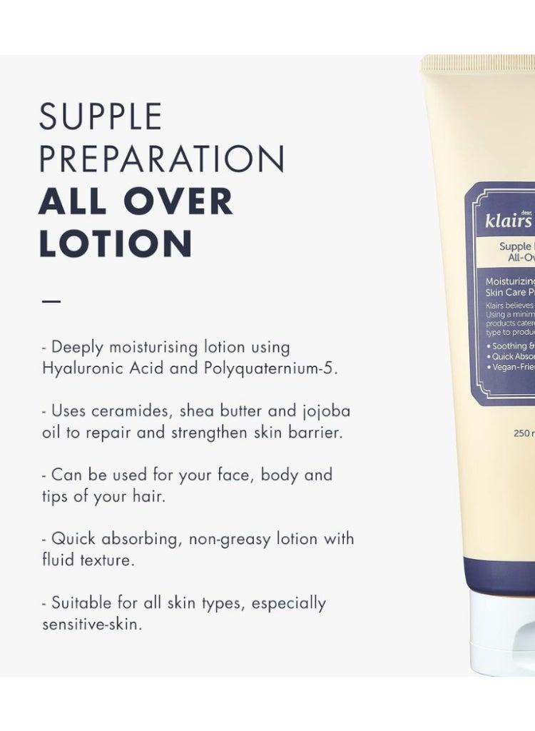 Klairs Dryness & Dehydrated Skin Relief – Klairs Supple Preparation All-Over Lotion 250ml | Lightweight Full-Body Hydration - Image 3