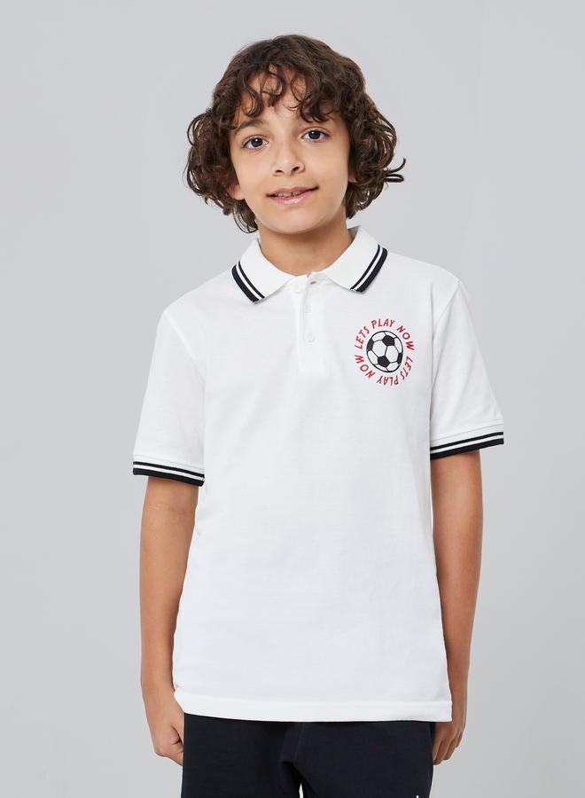 Styli Boys Off White Printed Polo T-Shirt - Image 1