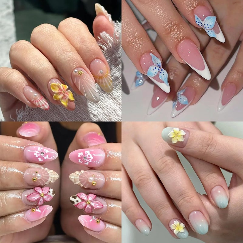 FSpronail Silicone Nail Molds, 2PCS Reusable Clear 3D Flowers Nail Art Molds with Carving Pen Cherry Blossom Plumeria Hibiscus Flower Nail Design Manicure Template DIY Charms Resin Craft Accessories - Image 5