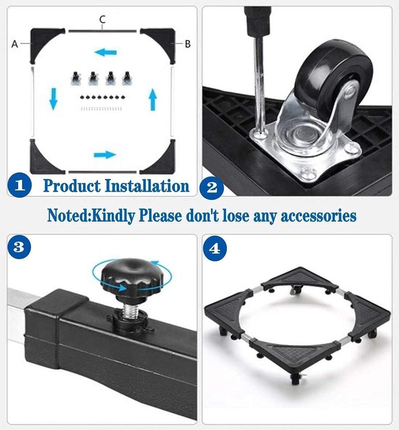 RHYDON Heavy Duty FrontTop Load Automatic Movable Washing Machine TrolleyRefrigeratorDishwasher StandAir CoolerWater Cooler Stand Fridge Rack and Stand with 4 Wheels Black - Image 3