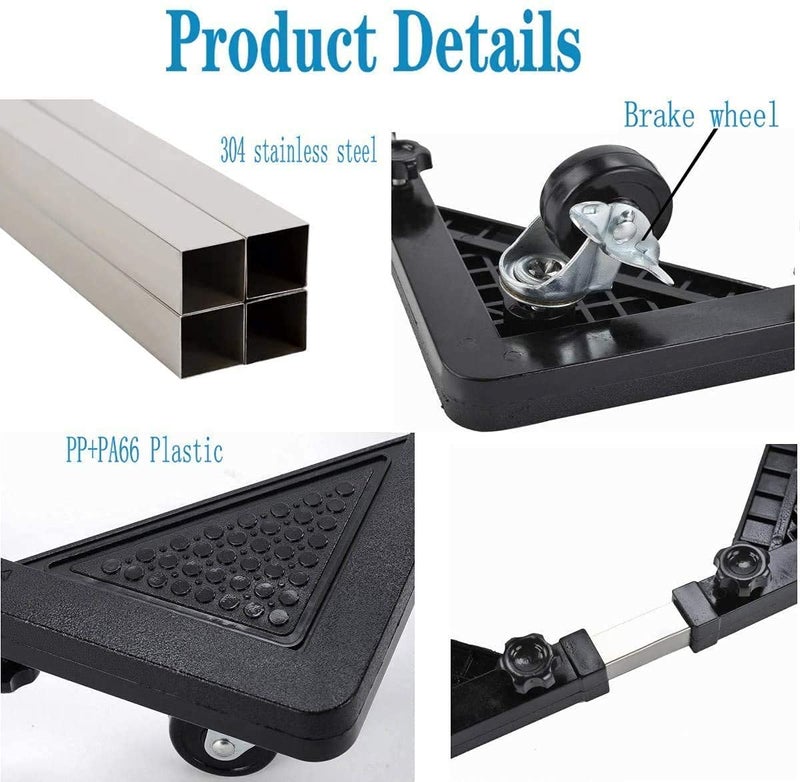 RHYDON Heavy Duty FrontTop Load Automatic Movable Washing Machine TrolleyRefrigeratorDishwasher StandAir CoolerWater Cooler Stand Fridge Rack and Stand with 4 Wheels Black - Image 2