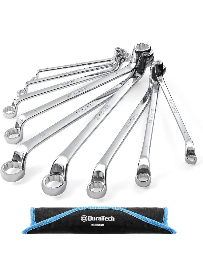 DURATECH Offset Box Wrench Set, Metric, 9-Piece, 6-23mm, 75-Degree, Chrome Vanadium Steel Construction with Rolling Pouch  - Image 1