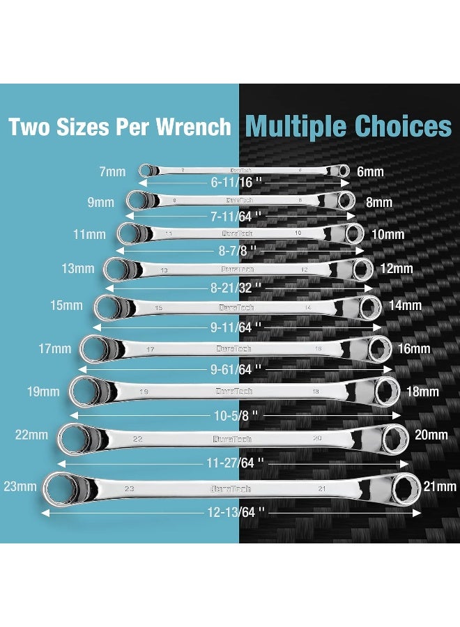 DURATECH Offset Box Wrench Set, Metric, 9-Piece, 6-23mm, 75-Degree, Chrome Vanadium Steel Construction with Rolling Pouch  - Image 2