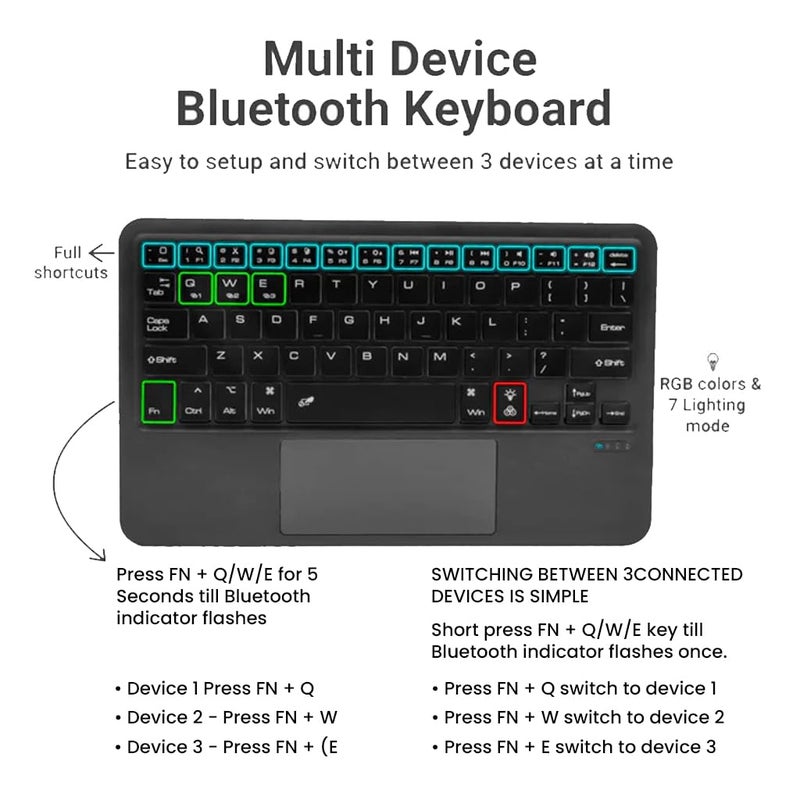 TECPHILE Keyboard Case for iPad Pro 13 inch M4 2024 with 7-Colors Backlit, Large Touchpad, 360° Rotating Viewing Angle, Folio & Adjustable Viewing Angle, Transparent Cover, Pencil Holder (Black) - Image 5