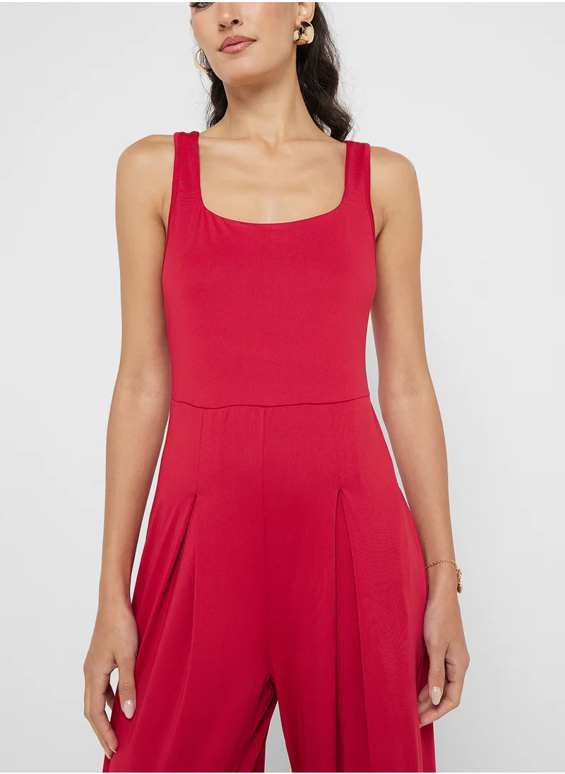جينجر Square Neck Knitted Wide Leg Jumpsuit