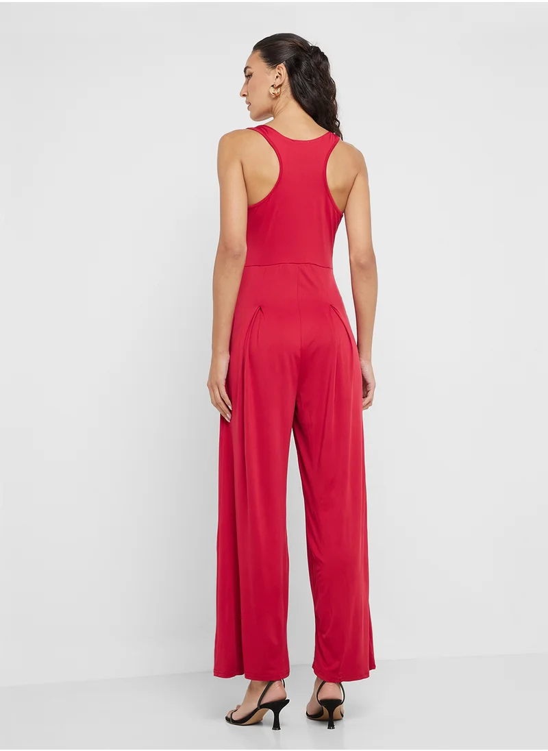 جينجر Square Neck Knitted Wide Leg Jumpsuit