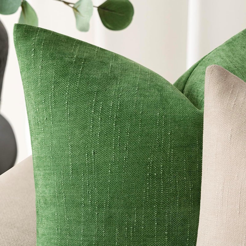 Foindtower Pack of 2 Soft Textured Chenille Throw Decorative Pillow Covers Square Accent Solid Cushion Cover Cozy Neutral Farmhouse Pillow Case for Couch Sofa Bed Living Room 26x26 Inch,Forest Green - Image 3
