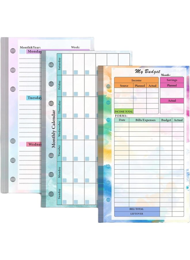 Generic 3PCS Refill Paper Monthly Loose Leaf Paper Weekly Lined Paper 6 Hole Expense Budge Table 82 Sheets A6 Lined Paper Calendar Diary Refill for A6 Planner Binder  - Image 1