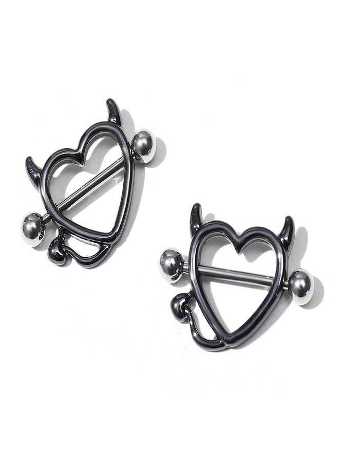 MIFYNN Devil Heart Nipple Rings, Surgical Steel Nipple Piercing Bar Shield Cover Barbell Sexy Piercings (Black) - Image 3
