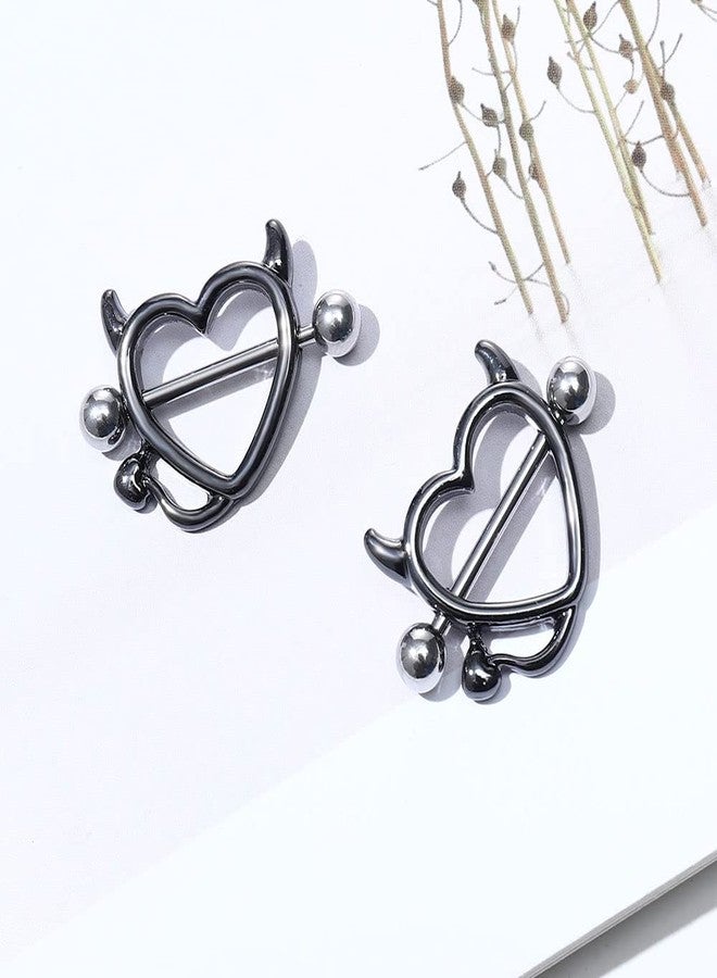 MIFYNN Devil Heart Nipple Rings, Surgical Steel Nipple Piercing Bar Shield Cover Barbell Sexy Piercings (Black) - Image 2