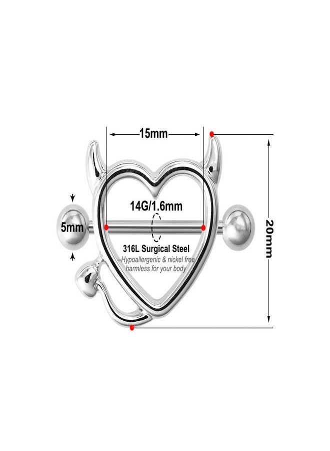 MIFYNN Devil Heart Nipple Rings, Surgical Steel Nipple Piercing Bar Shield Cover Barbell Sexy Piercings (Black) - Image 4