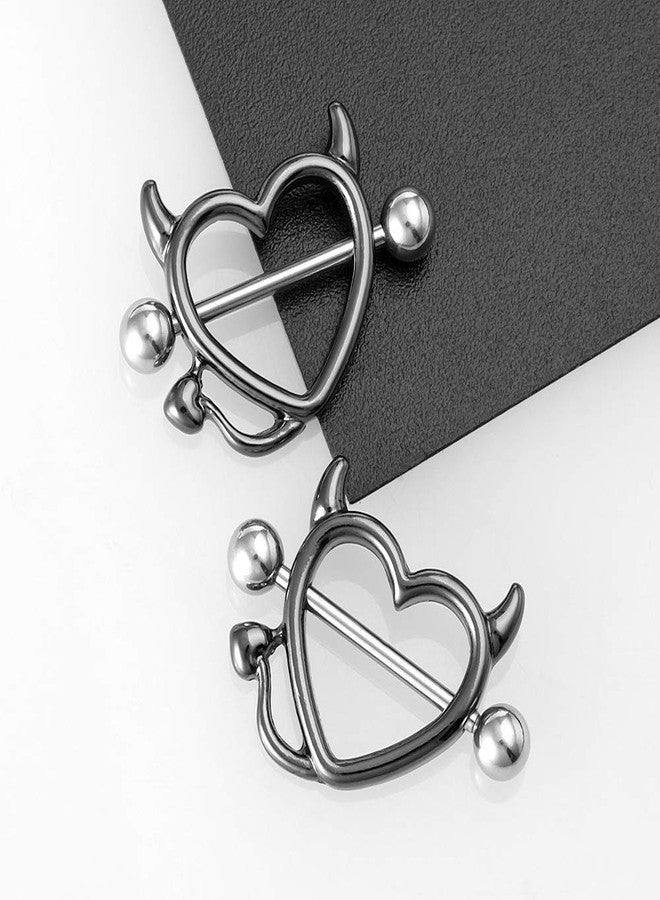 MIFYNN Devil Heart Nipple Rings, Surgical Steel Nipple Piercing Bar Shield Cover Barbell Sexy Piercings (Black) - Image 5
