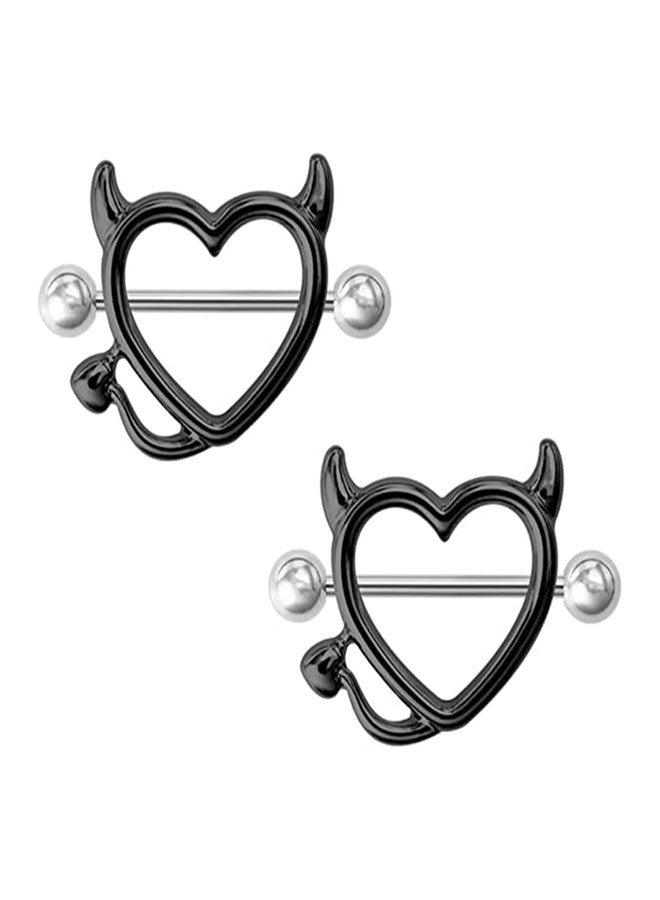 MIFYNN Devil Heart Nipple Rings, Surgical Steel Nipple Piercing Bar Shield Cover Barbell Sexy Piercings (Black) - Image 1