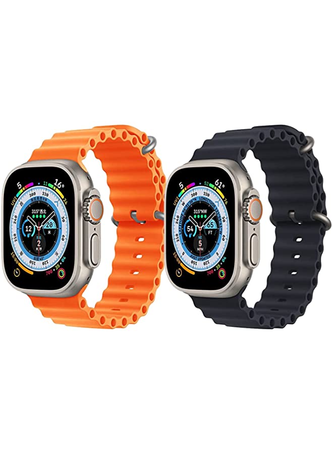 IAF Silicone Ocean Band Strap for Apple Watch Ultra 8 49mm Orange Single Color Strap with Black Single Color Strap Set of 2