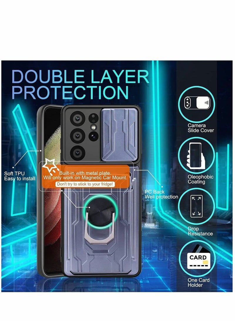 Y&D Case for Samsung Galaxy S21 Ultra 5G with Removable Kickstand Card Holder Slide Camera Cover Ring Stand Magnetic Hybrid Armor Hard Luxury Gray  - Image 5