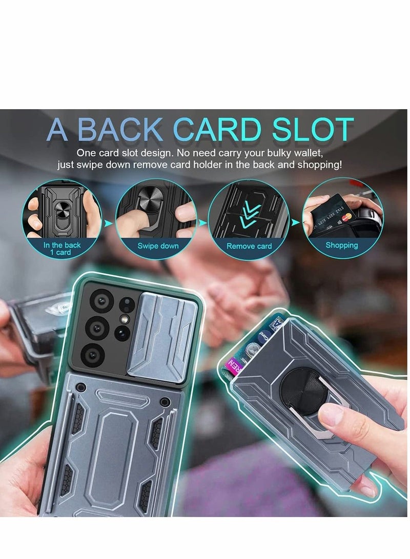 Y&D Case for Samsung Galaxy S21 Ultra 5G with Removable Kickstand Card Holder Slide Camera Cover Ring Stand Magnetic Hybrid Armor Hard Luxury Gray  - Image 4