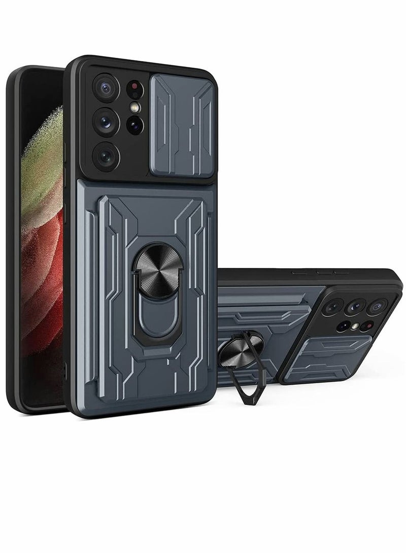 Y&D Case for Samsung Galaxy S21 Ultra 5G with Removable Kickstand Card Holder Slide Camera Cover Ring Stand Magnetic Hybrid Armor Hard Luxury Gray  - Image 1