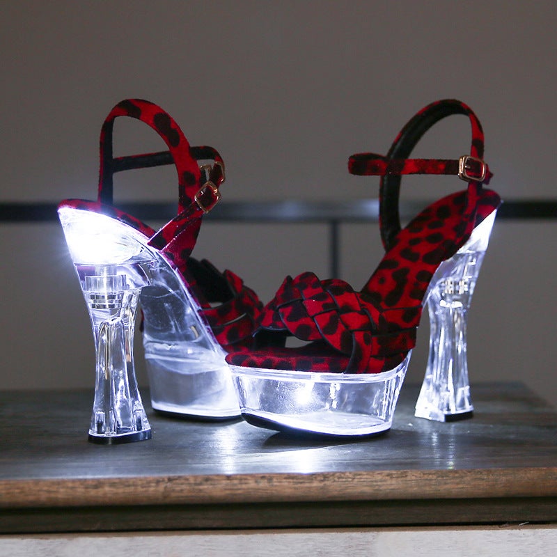 10365-112 Fashion Nightclub Transparent Chunky Heel Luminous 14Cm Sandals - Image 1