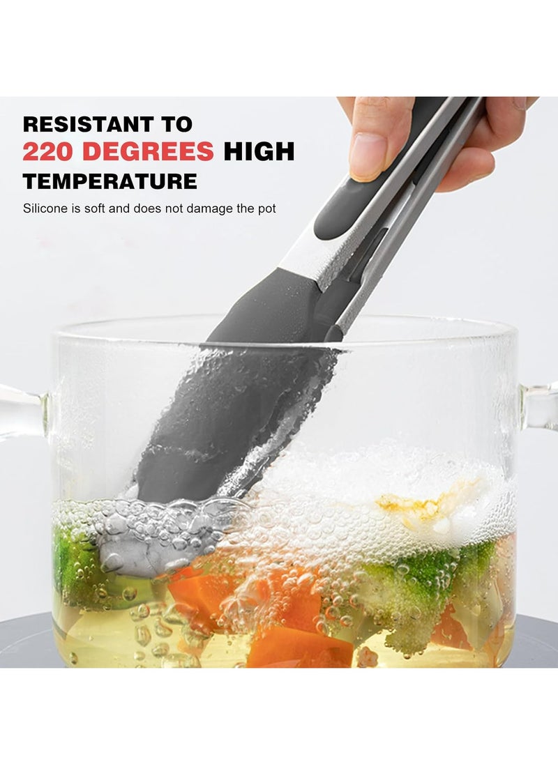 DAMAL Kitchen Cooking Tongs, Heat-Resistant Pliers with Silicone Tip Stainless Steel Handle for Cooking, Baking, Grilling, Set of 3, Includes 7,9,12 inches, Black  - Image 2