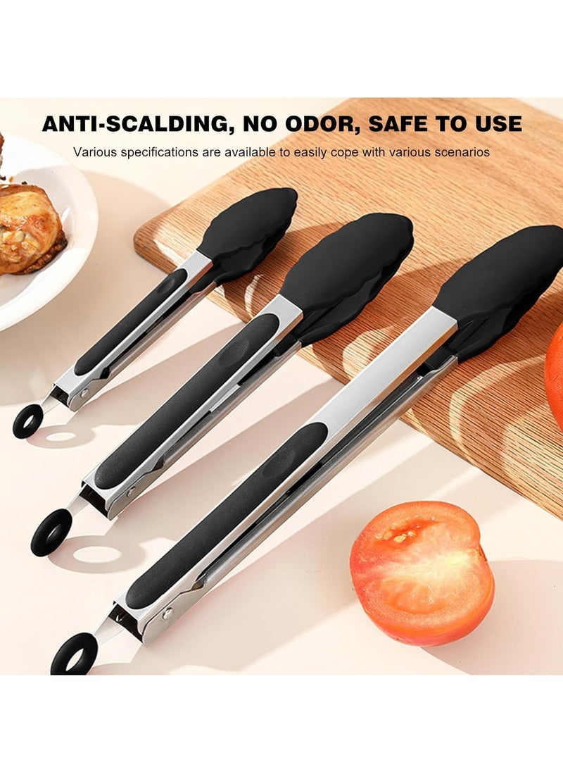 DAMAL Kitchen Cooking Tongs, Heat-Resistant Pliers with Silicone Tip Stainless Steel Handle for Cooking, Baking, Grilling, Set of 3, Includes 7,9,12 inches, Black  - Image 5