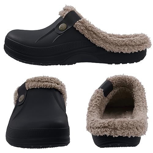 Beslip Classic Fur Lined Waterproof Winter Fuzzy Slippers, Black and Khaki, Women's Sizes 8.5-9 - Image 2