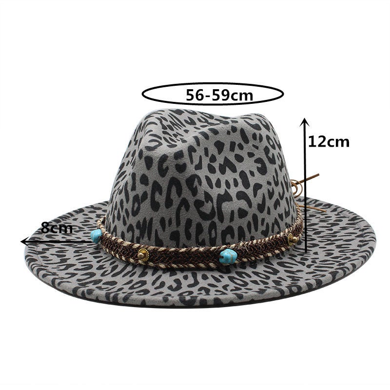 Fedora European American Autumn Winter  Leopard Wide Brim Unisex Jazz Hat - Image 1