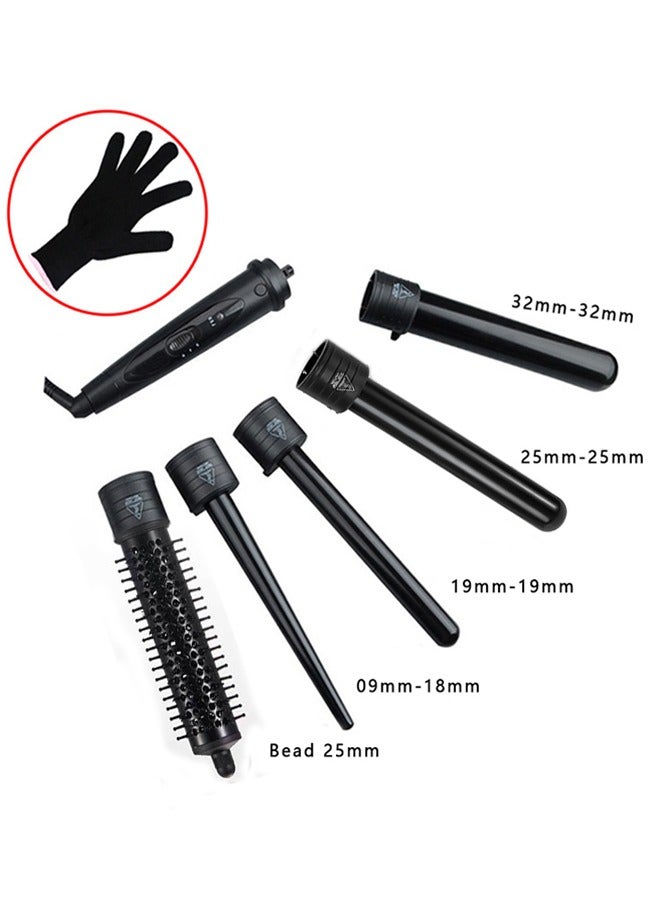 يولو 5 في 1 عصا حديدية مجعدة للشعر مع براميل خزفية قابلة للضبط وقفازات واقية من الحرارة - Image 2